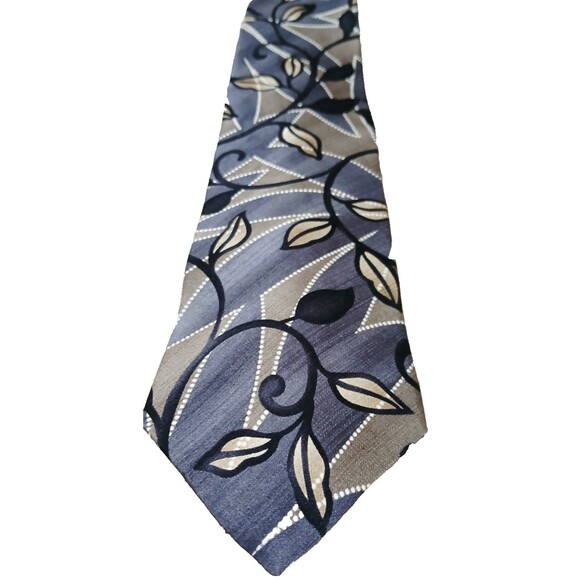 Don Loper Beverly Hills Men's 100% Silk Gray Brown Leaves Vines Tie USA Made EUC - Picture 1 of 7